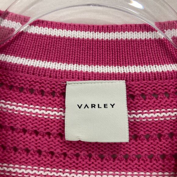Varley Antonia Pink White Striped Preppy Relaxed Cardigan Sweater size Small - Picture 3 of 10